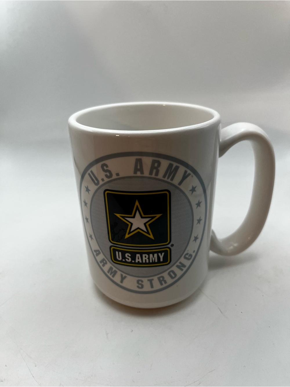 U.S. Army White Ceramic Mug with Black & Gold Star Emblem
